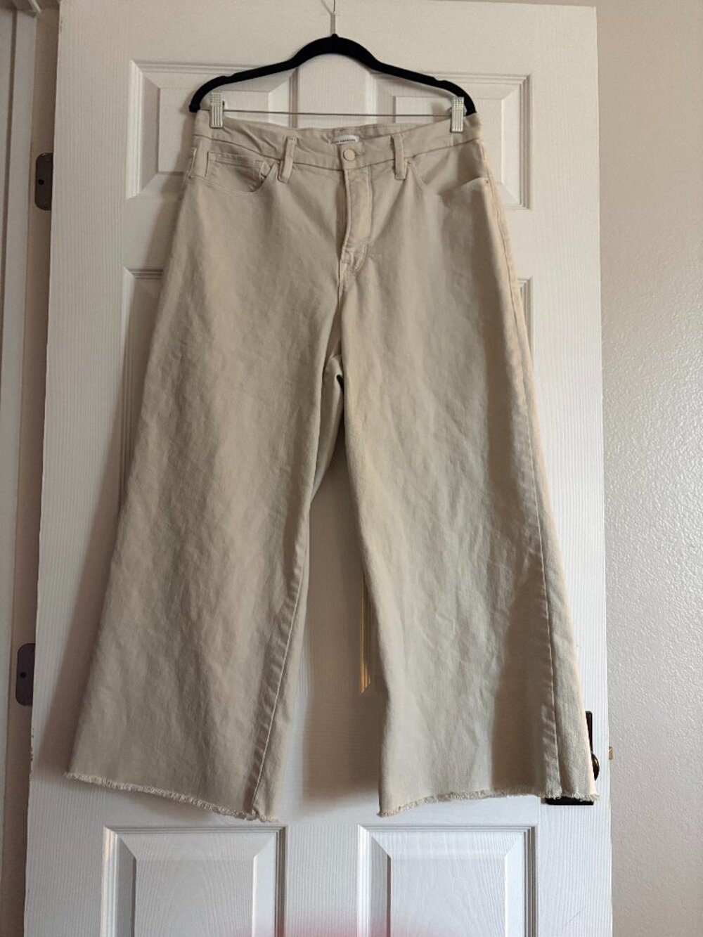 Good American / Good Waist Raw Hem High Waist Crop Palazzo Jeans / Bone / 15